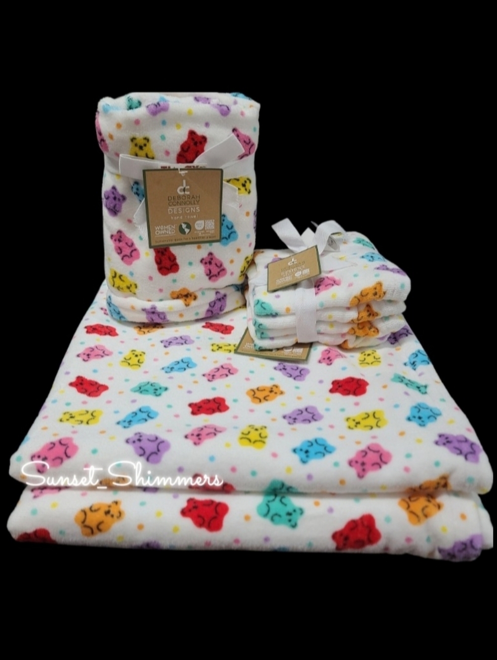 8pc Rainbow Gummy Bear Velour Bath Hand Washcloth Towel Set Deborah Connolly New